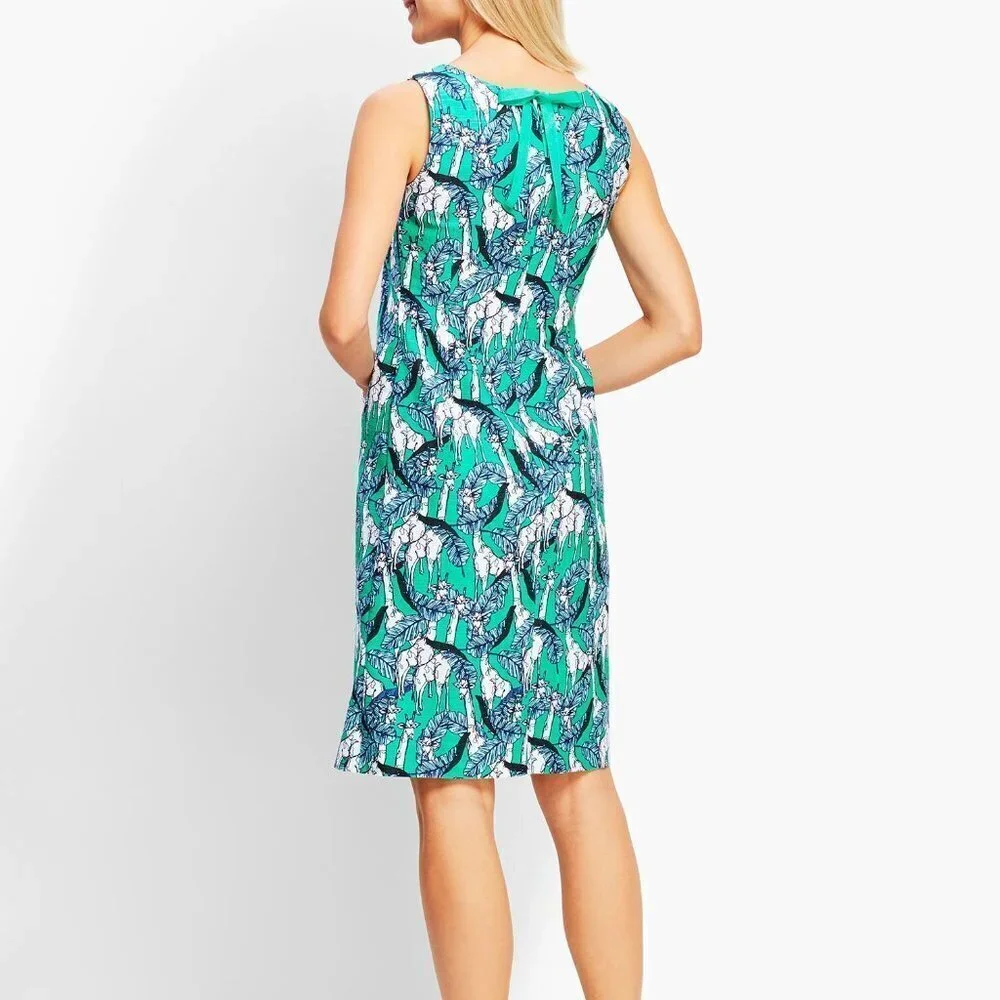 Talbots Shift Dress Size 10 Giraffe Leaves Print Sleeveless Cotton Blend A Line - Picture 2 of 10